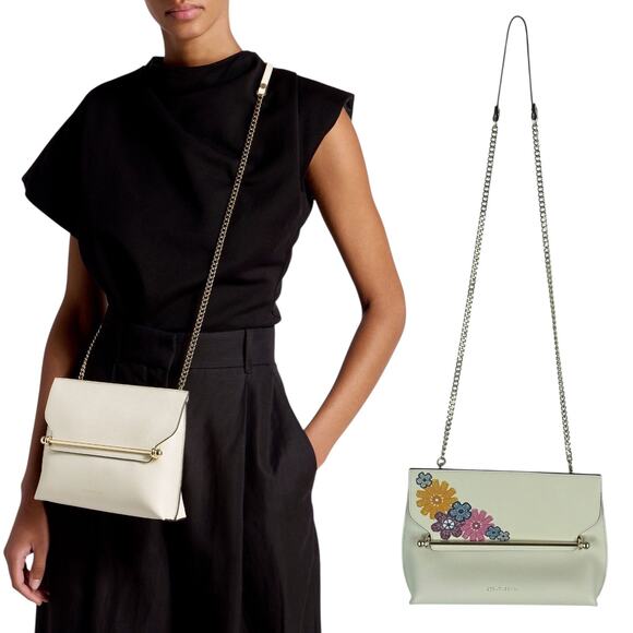 Strathberry Stylist Floral Print Crossbody Leather Clutch Bag White Gold - Picture 2 of 15